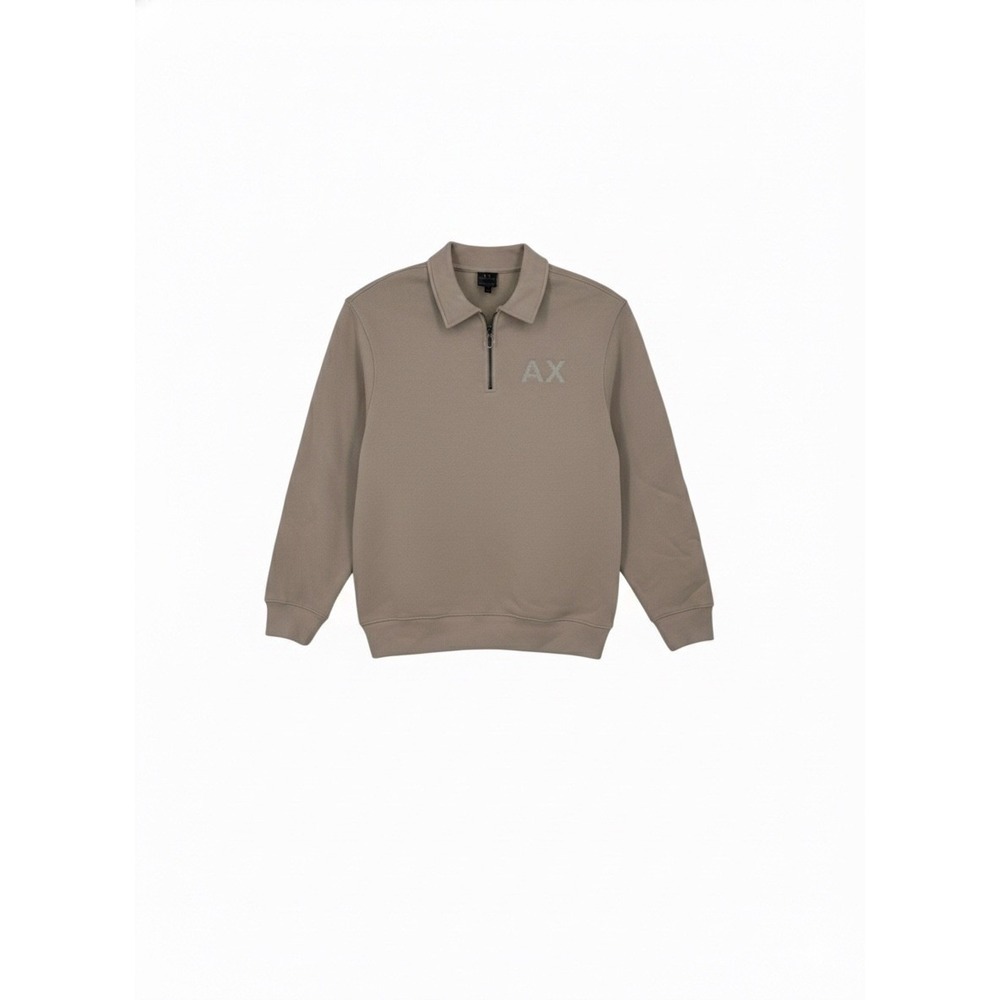 NWT Armani Exchange AX‎ Organic Cotton Quarter Zip Sweatshirt Taupe Men's Small
